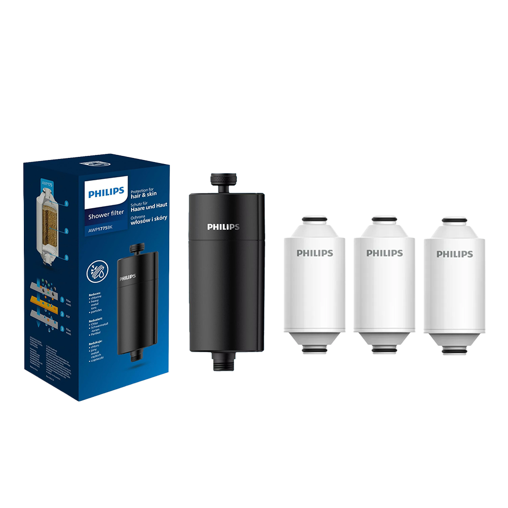 Philips Douchefilter Zwart + 3 Filters – Universeel