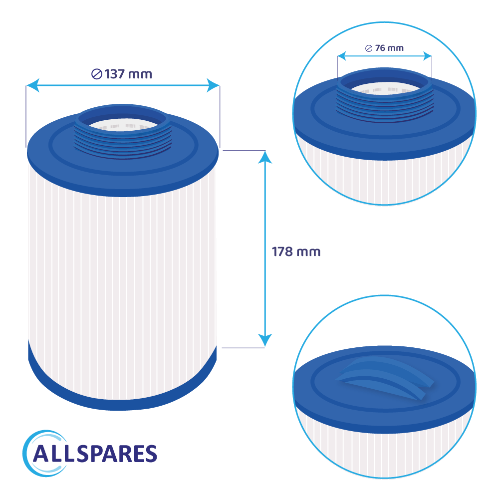 Spa Waterfilter geschikt voor  LA Spa 51107 / SC745 / 5CH-203 / PLAS35 / 50201 