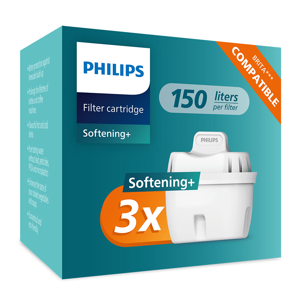 Philips Softening+ Waterfilter 3-pack (filtert PFAS) compatibel met BRITA Maxtra+