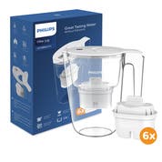 Philips Waterfilterkan 2.6L + 6 Micro X-Clean Waterfilter (filtert PFAS) AWP2933WHT6