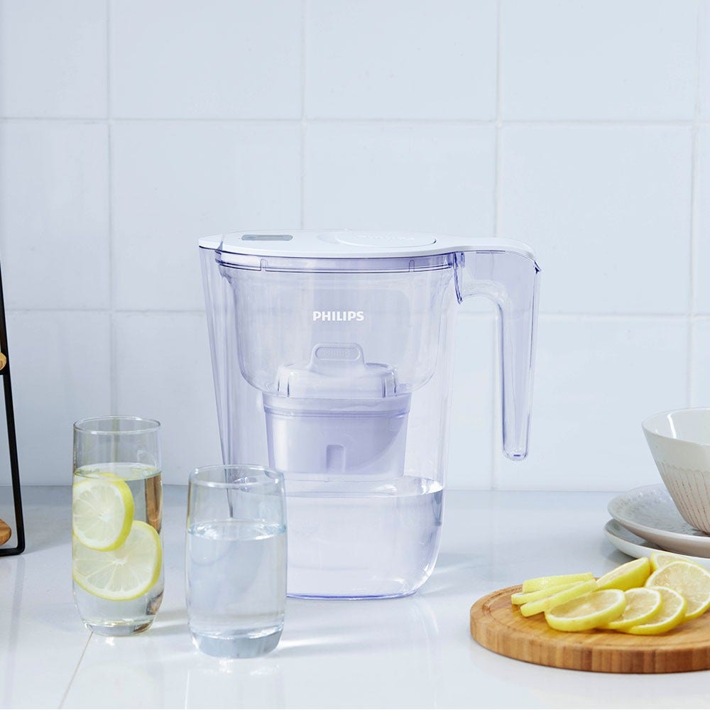 Philips Waterfilterkan 2.6L + 6 Micro X-Clean Waterfilter (filtert PFAS) AWP2933WHT6
