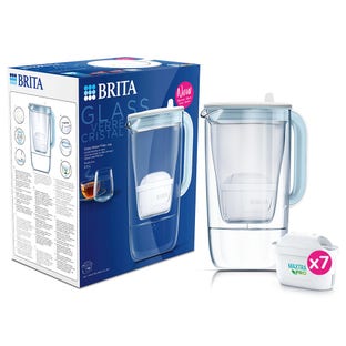 BRITA Glazen Waterfilterkan + 7 MAXTRA PRO Waterfilters (filtert PFAS)